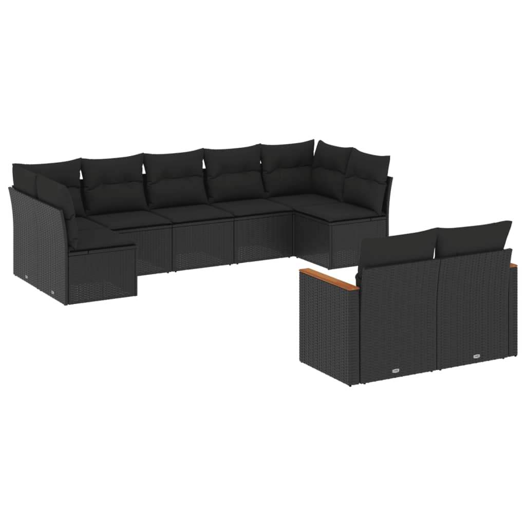 Set Divani da Giardino 9 pz con Cuscini Nero in Polyrattan - homemem39