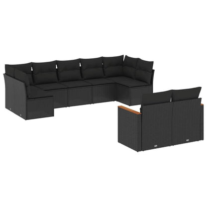 Set Divani da Giardino 9 pz con Cuscini Nero in Polyrattan - homemem39