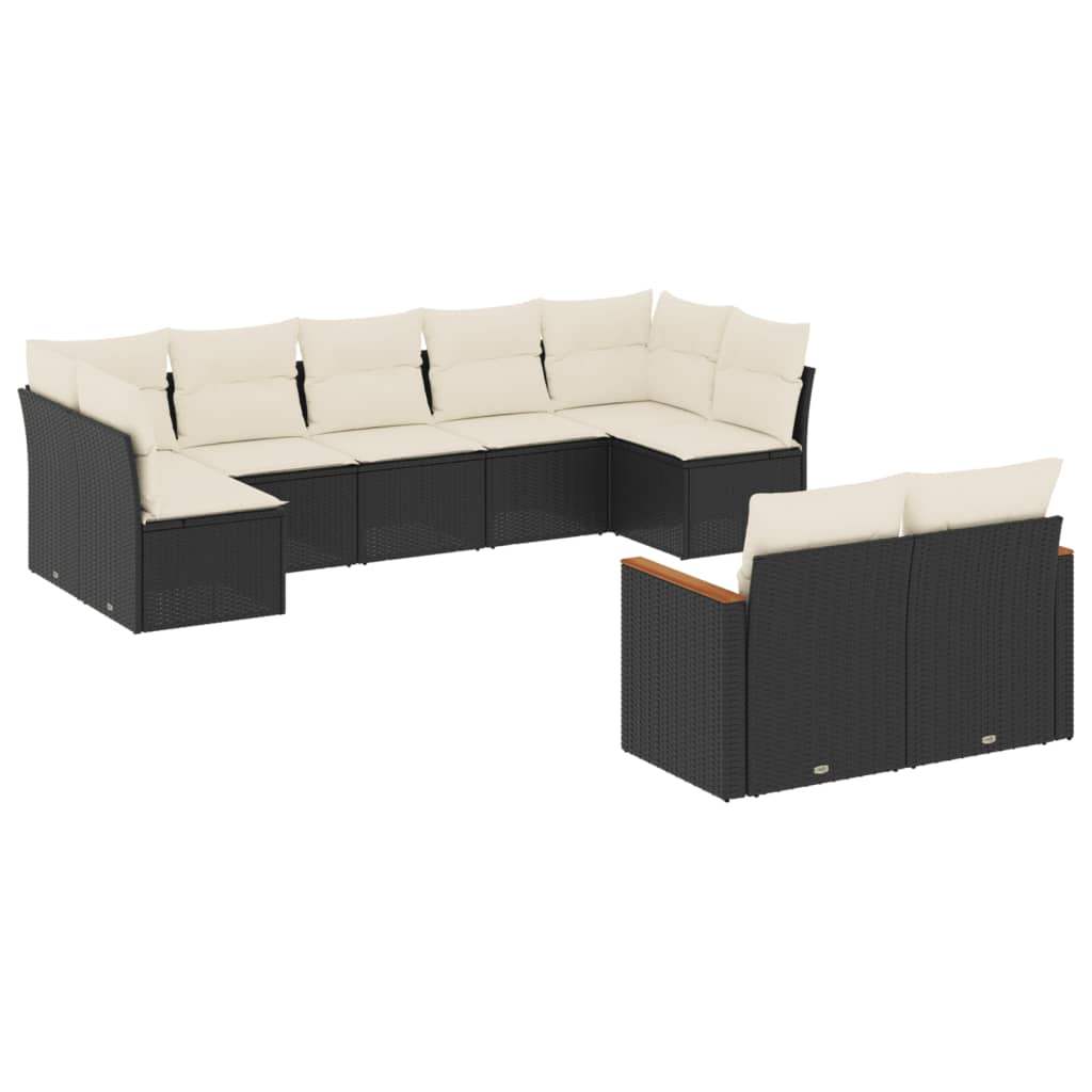 Set Divani da Giardino 9 pz con Cuscini Nero in Polyrattan - homemem39