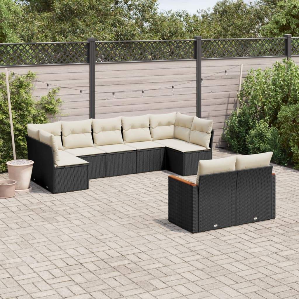 Set Divani da Giardino 9 pz con Cuscini Nero in Polyrattan - homemem39