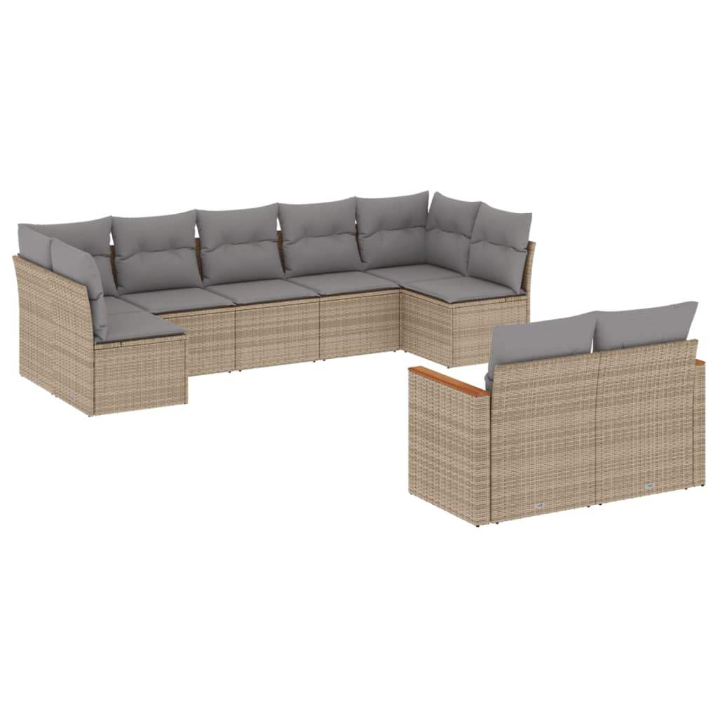 Set Divano da Giardino 9 pz con Cuscini Beige in Polyrattan - homemem39
