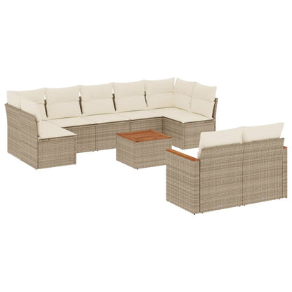 Set Divano da Giardino 10 pz con Cuscini Beige in Polyrattan | homemem39