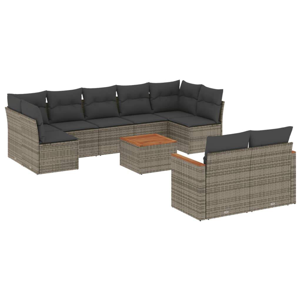 Set Divano da Giardino 10 pz con Cuscini Grigio in Polyrattan - homemem39