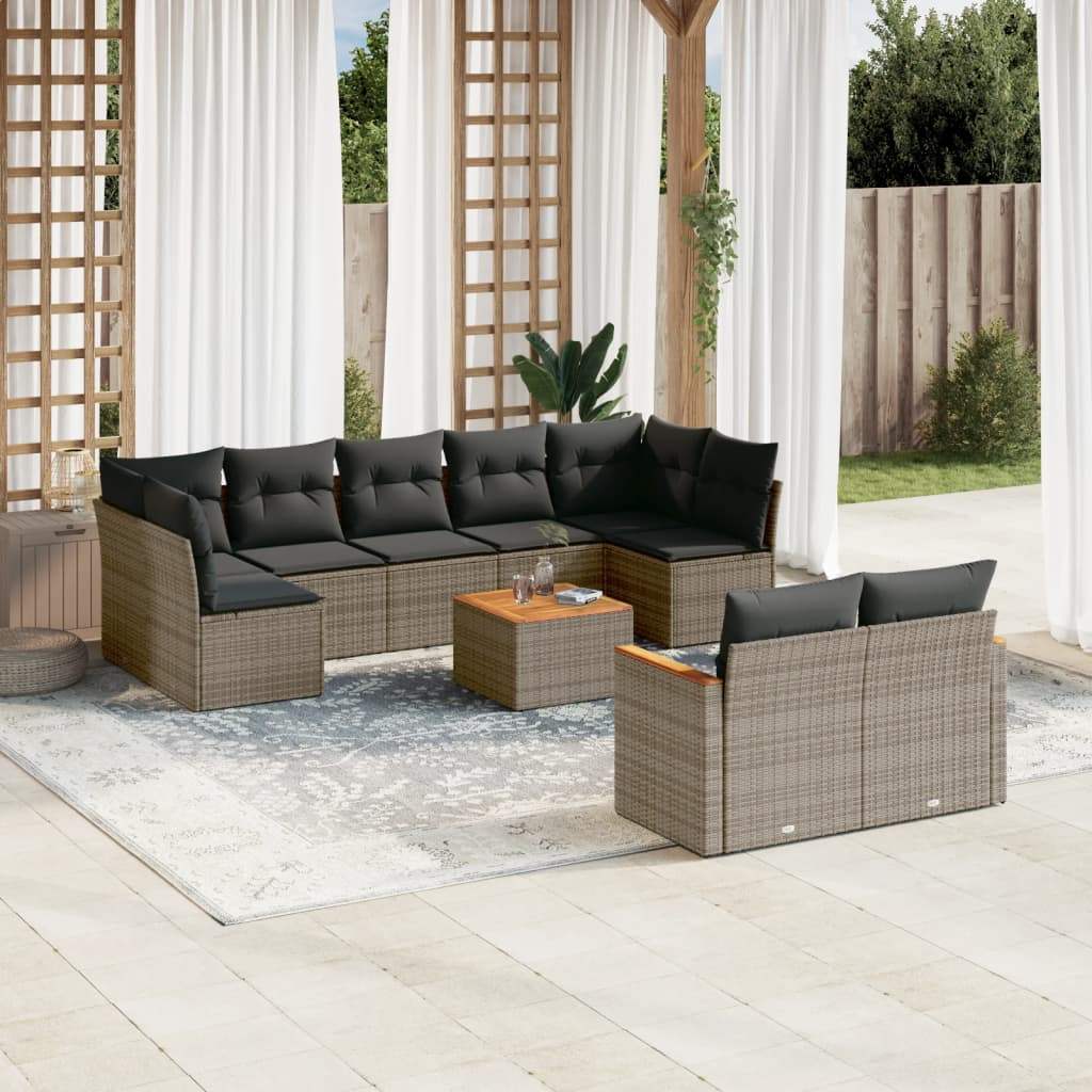 Set Divano da Giardino 10 pz con Cuscini Grigio in Polyrattan - homemem39