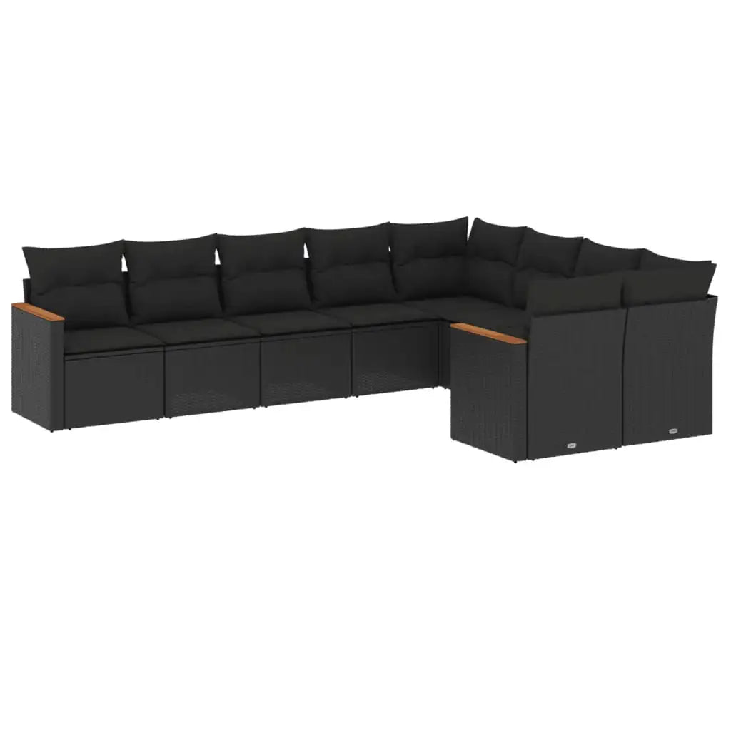 Set Divani da Giardino 9 pz con Cuscini Nero in Polyrattan - homemem39