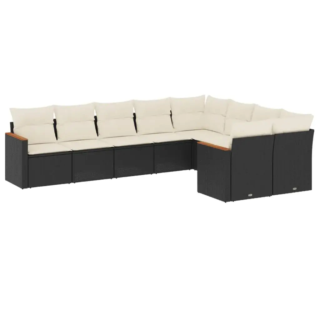 Set Divani da Giardino 9 pz con Cuscini Nero in Polyrattan - homemem39