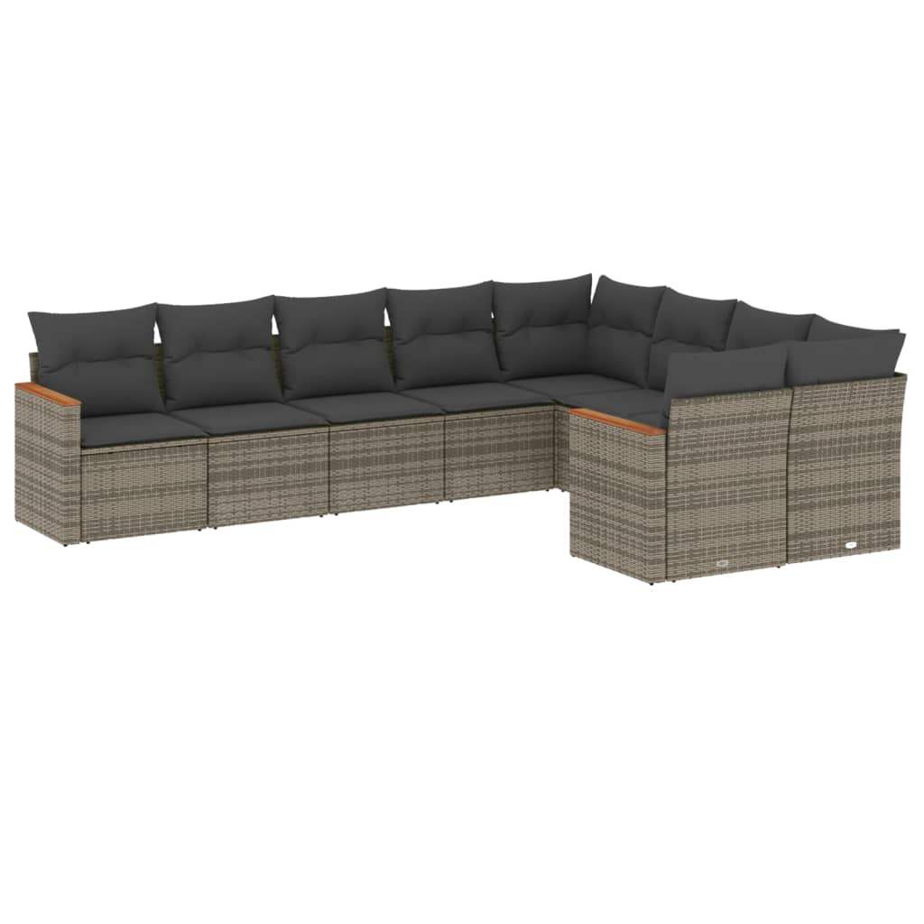 Set Divano da Giardino 9 pz con Cuscini Grigio in Polyrattan - homemem39