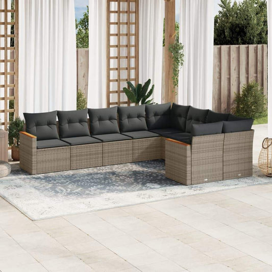 Set Divano da Giardino 9 pz con Cuscini Grigio in Polyrattan - homemem39