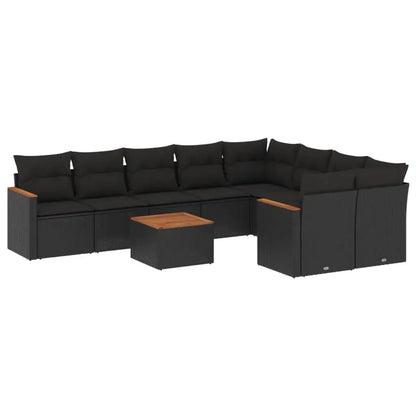 Set Divani da Giardino 10pz con Cuscini in Polyrattan Nero - homemem39