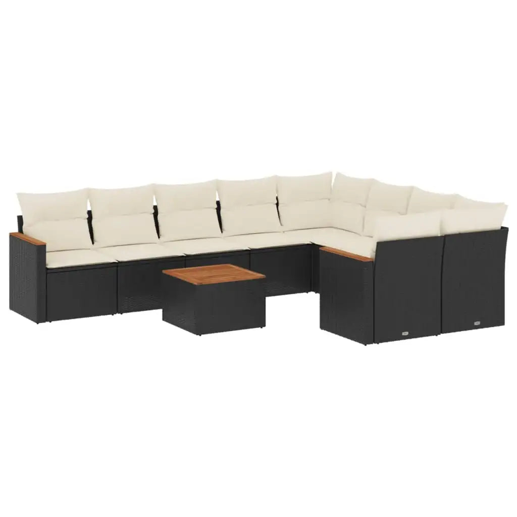 Set Divani da Giardino 10pz con Cuscini in Polyrattan Nero - homemem39