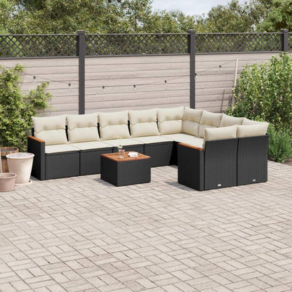 Set Divani da Giardino 10pz con Cuscini in Polyrattan Nero - homemem39
