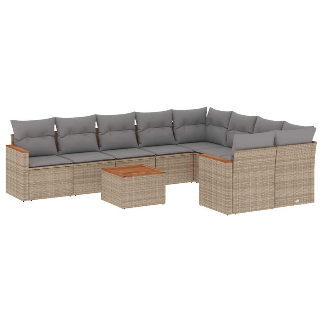 Set Divano da Giardino 10 pz con Cuscini Beige in Polyrattan - homemem39