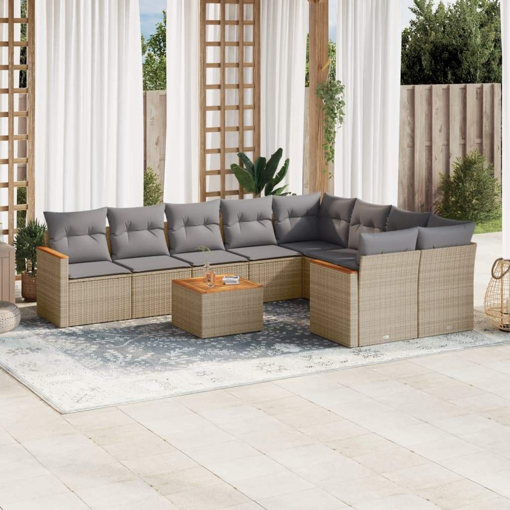 Set Divano da Giardino 10 pz con Cuscini Beige in Polyrattan - homemem39