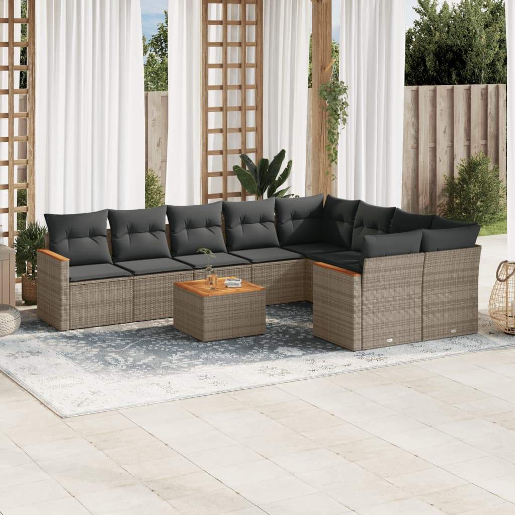 Set Divano da Giardino 10 pz con Cuscini Grigio in Polyrattan - homemem39