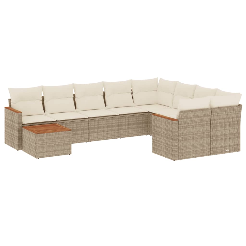 Set Divano da Giardino 10 pz con Cuscini Beige in Polyrattan | homemem39