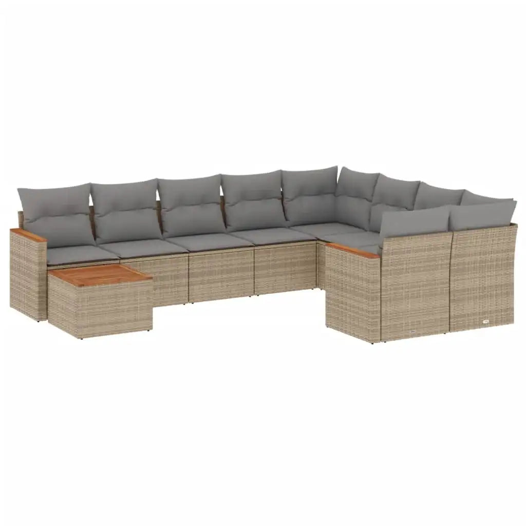 Set Divano da Giardino 10 pz con Cuscini Beige in Polyrattan - homemem39