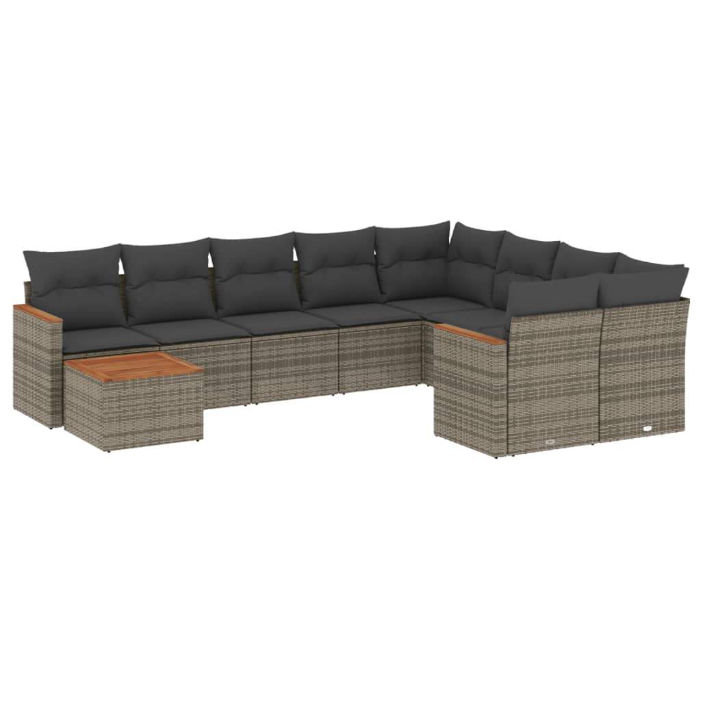 Set Divano da Giardino 10 pz con Cuscini Grigio in Polyrattan - homemem39