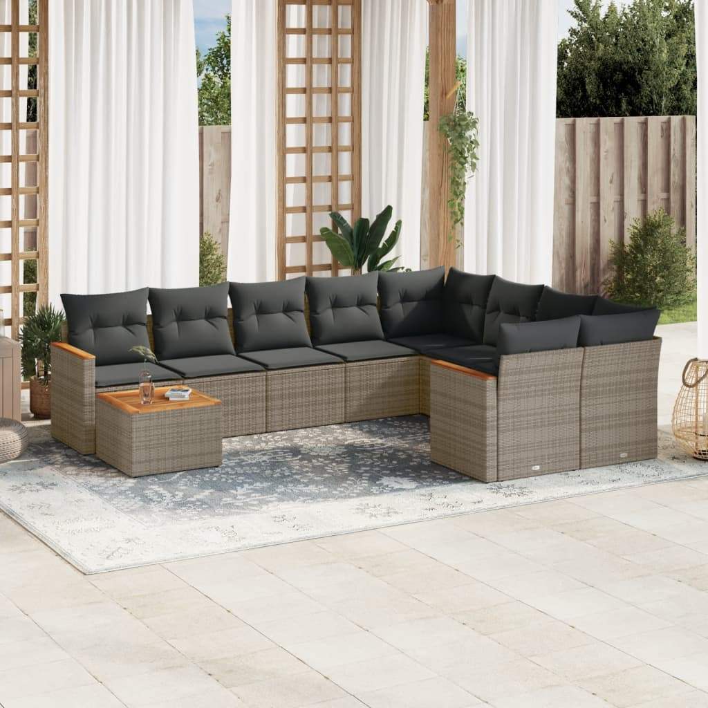Set Divano da Giardino 10 pz con Cuscini Grigio in Polyrattan - homemem39