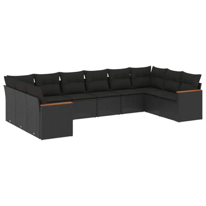 Set Divani da Giardino 10pz con Cuscini in Polyrattan Nero - homemem39