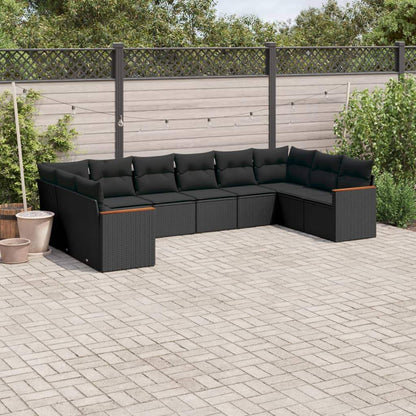Set Divani da Giardino 10pz con Cuscini in Polyrattan Nero - homemem39