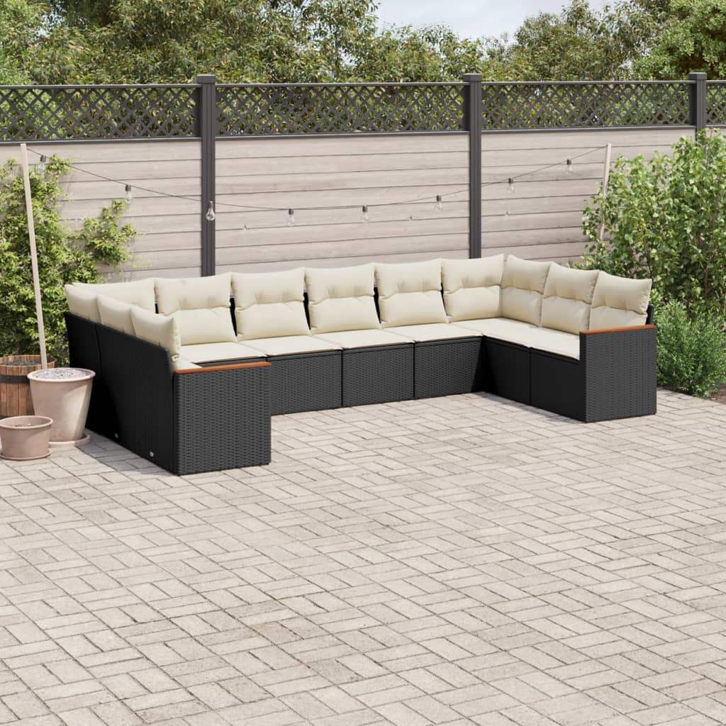 Set Divani da Giardino 10pz con Cuscini in Polyrattan Nero - homemem39
