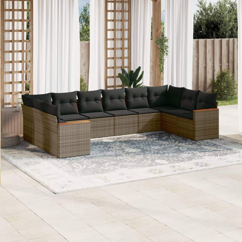 Set Divano da Giardino 10 pz con Cuscini Grigio in Polyrattan - homemem39