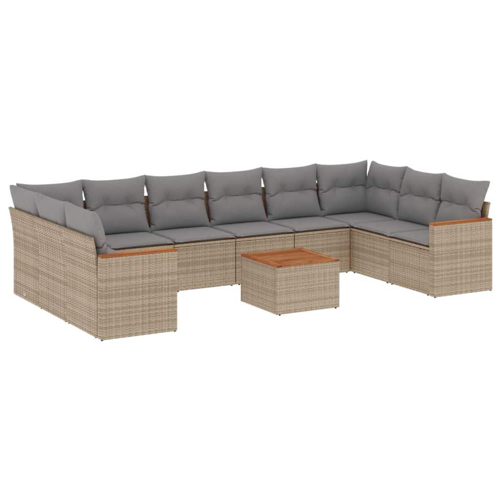 Set Divani da Giardino 11 pz con Cuscini Beige in Polyrattan - homemem39