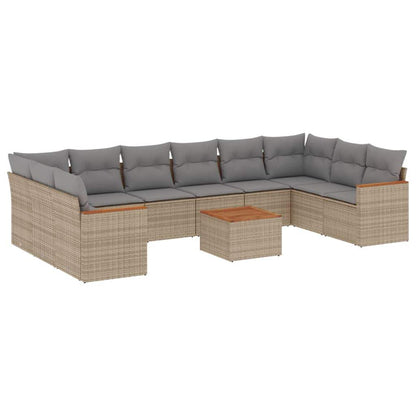 Set Divani da Giardino 11 pz con Cuscini Beige in Polyrattan - homemem39