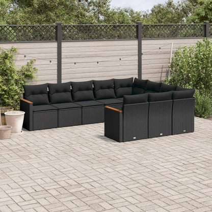 Set Divani da Giardino 10pz con Cuscini in Polyrattan Nero - homemem39