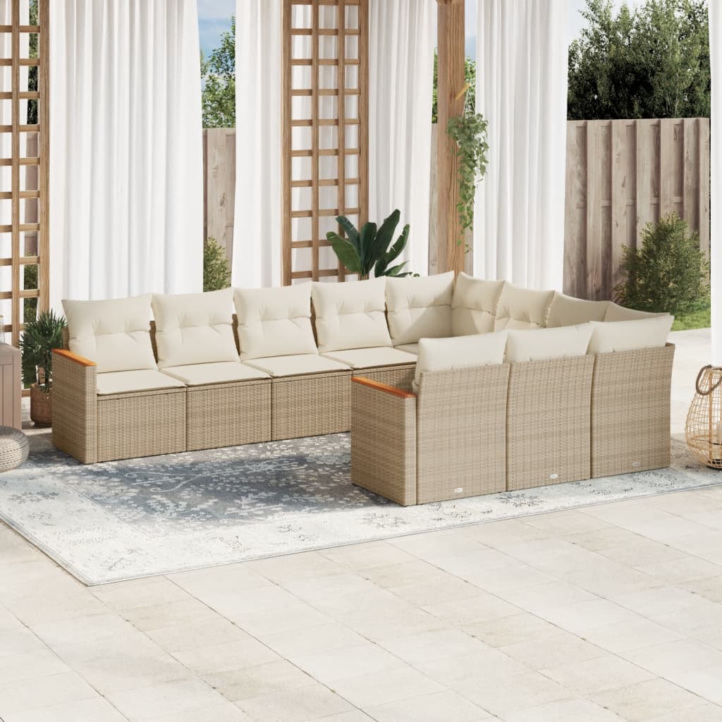 Set Divano da Giardino 10 pz con Cuscini Beige in Polyrattan | homemem39