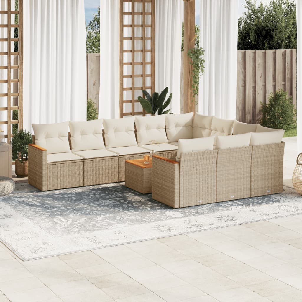 Set Divani da Giardino 11 pz con Cuscini Beige in Polyrattan | homemem39