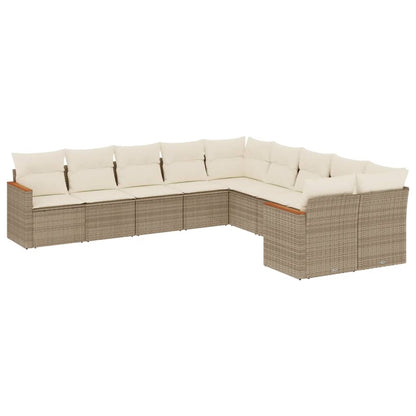 Set Divano da Giardino 10 pz con Cuscini Beige in Polyrattan | homemem39