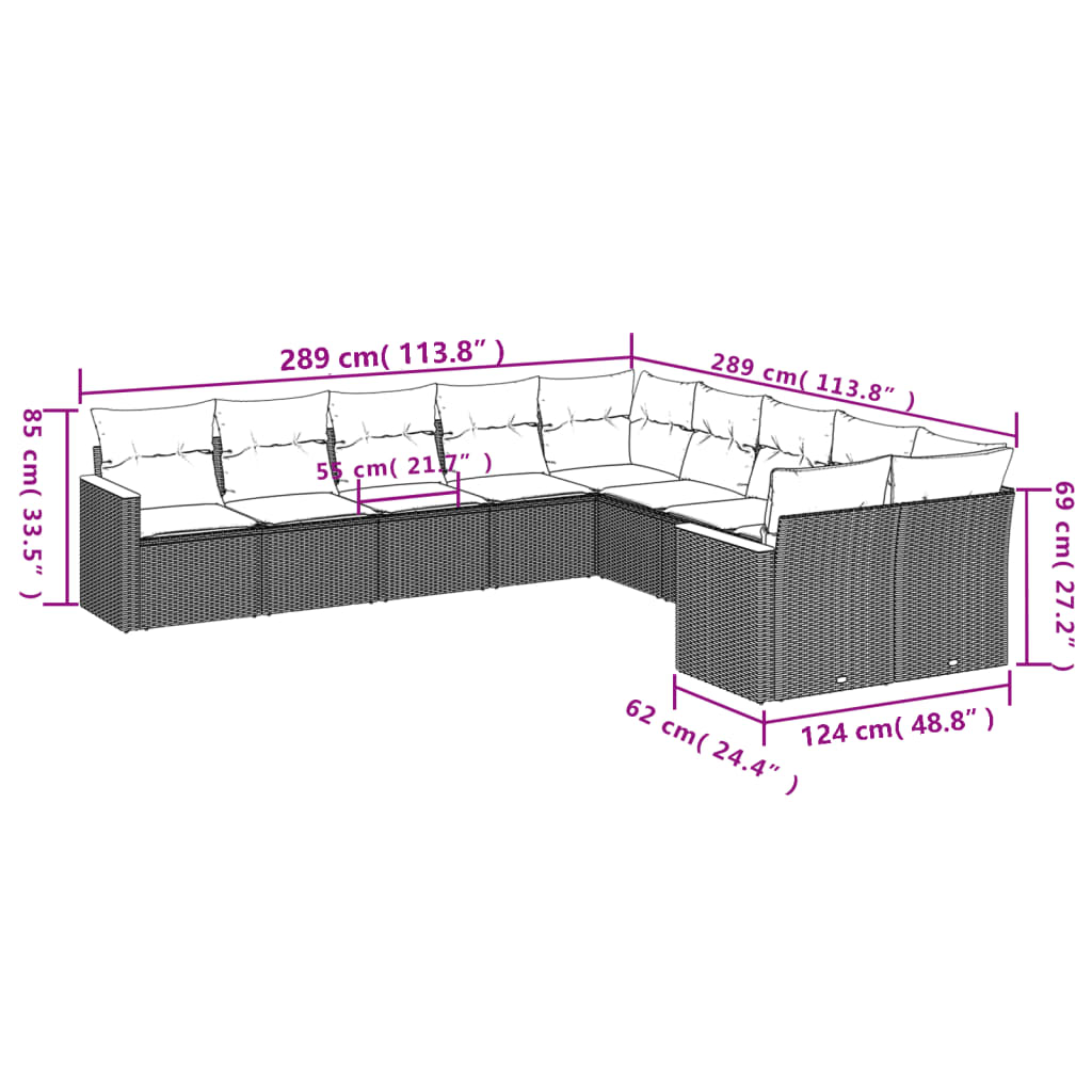 Set Divano da Giardino 10 pz con Cuscini Beige in Polyrattan | homemem39