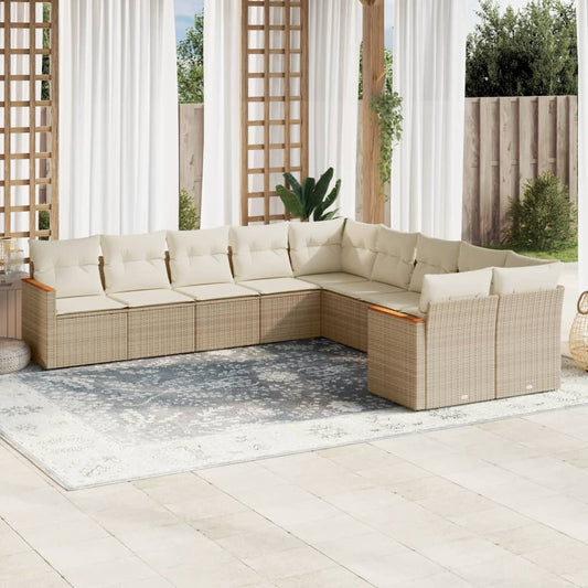 Set Divano da Giardino 10 pz con Cuscini Beige in Polyrattan | homemem39