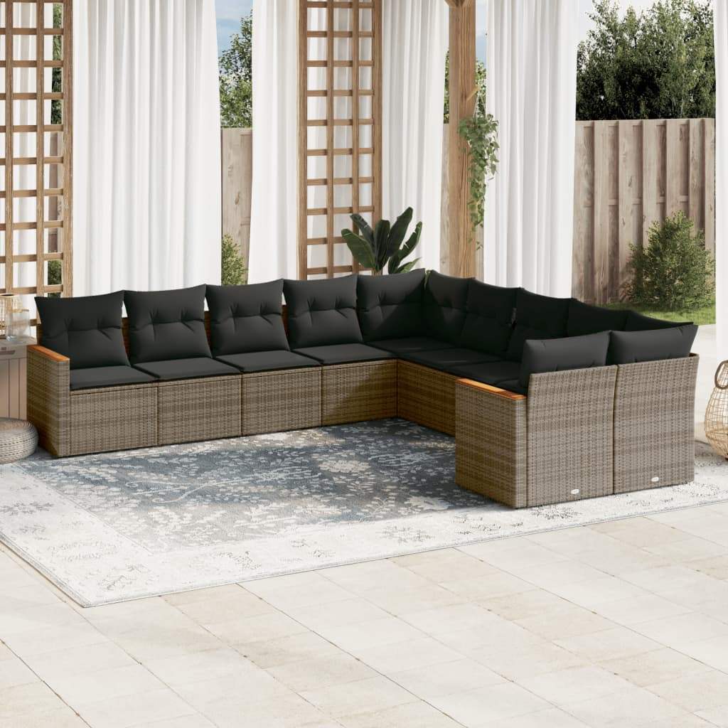Set Divano da Giardino 10 pz con Cuscini Grigio in Polyrattan - homemem39
