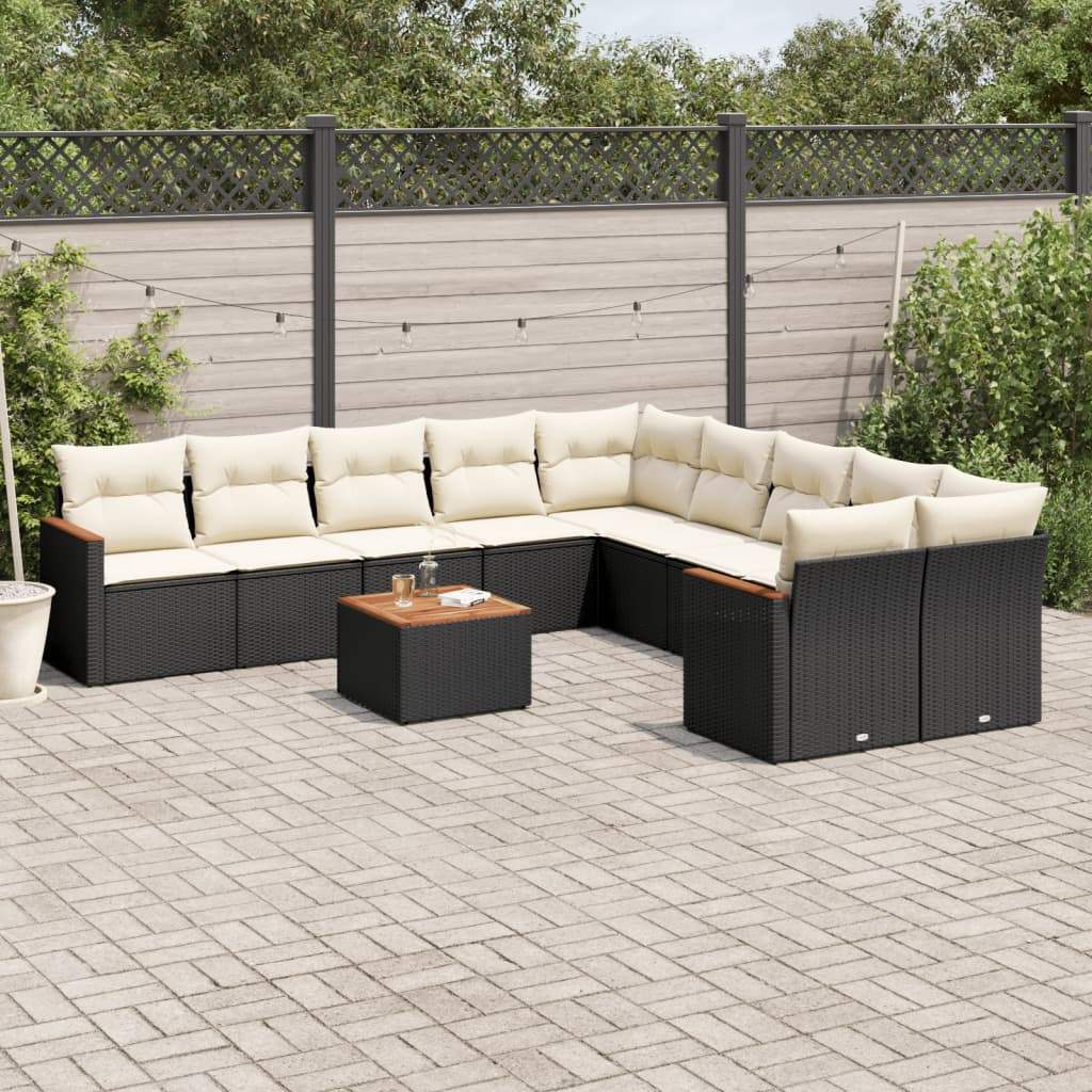 Set Divani da Giardino 11 pz con Cuscini in Polyrattan Nero - homemem39