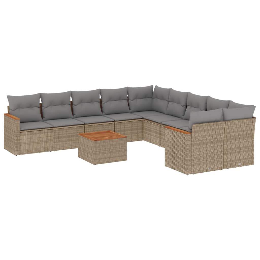 Set Divani da Giardino 11 pz con Cuscini Beige in Polyrattan - homemem39