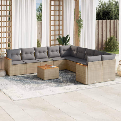 Set Divani da Giardino 11 pz con Cuscini Beige in Polyrattan - homemem39
