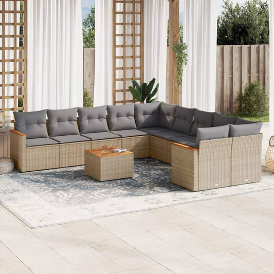 Set Divani da Giardino 11 pz con Cuscini Beige in Polyrattan - homemem39