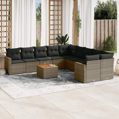 Set Divani da Giardino 11 pz con Cuscini in Polyrattan Grigio - homemem39