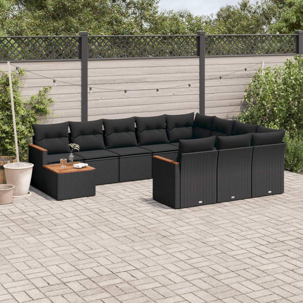 Set Divani da Giardino 11 pz con Cuscini in Polyrattan Nero - homemem39