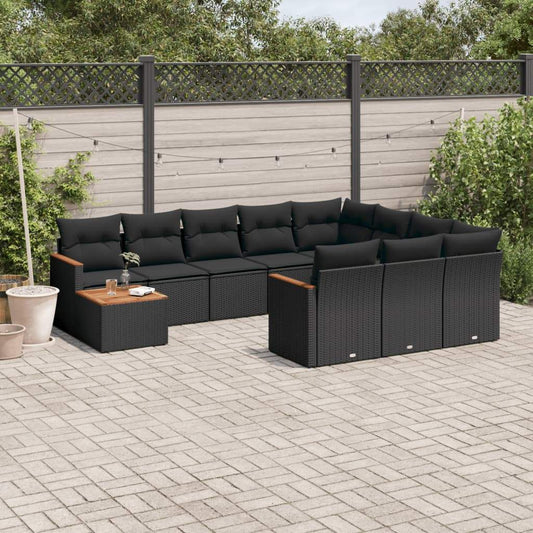 Set Divani da Giardino 11 pz con Cuscini in Polyrattan Nero - homemem39