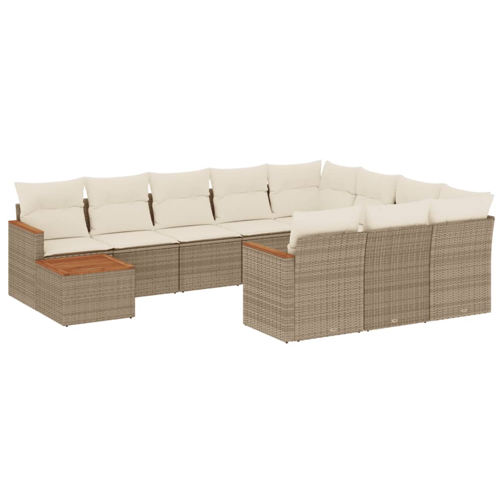Set Divani da Giardino 11 pz con Cuscini Beige in Polyrattan | homemem39
