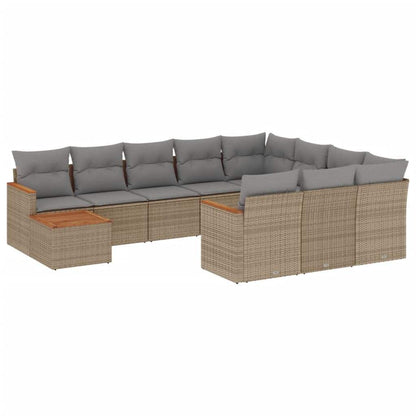 Set Divani da Giardino 11 pz con Cuscini Beige in Polyrattan - homemem39