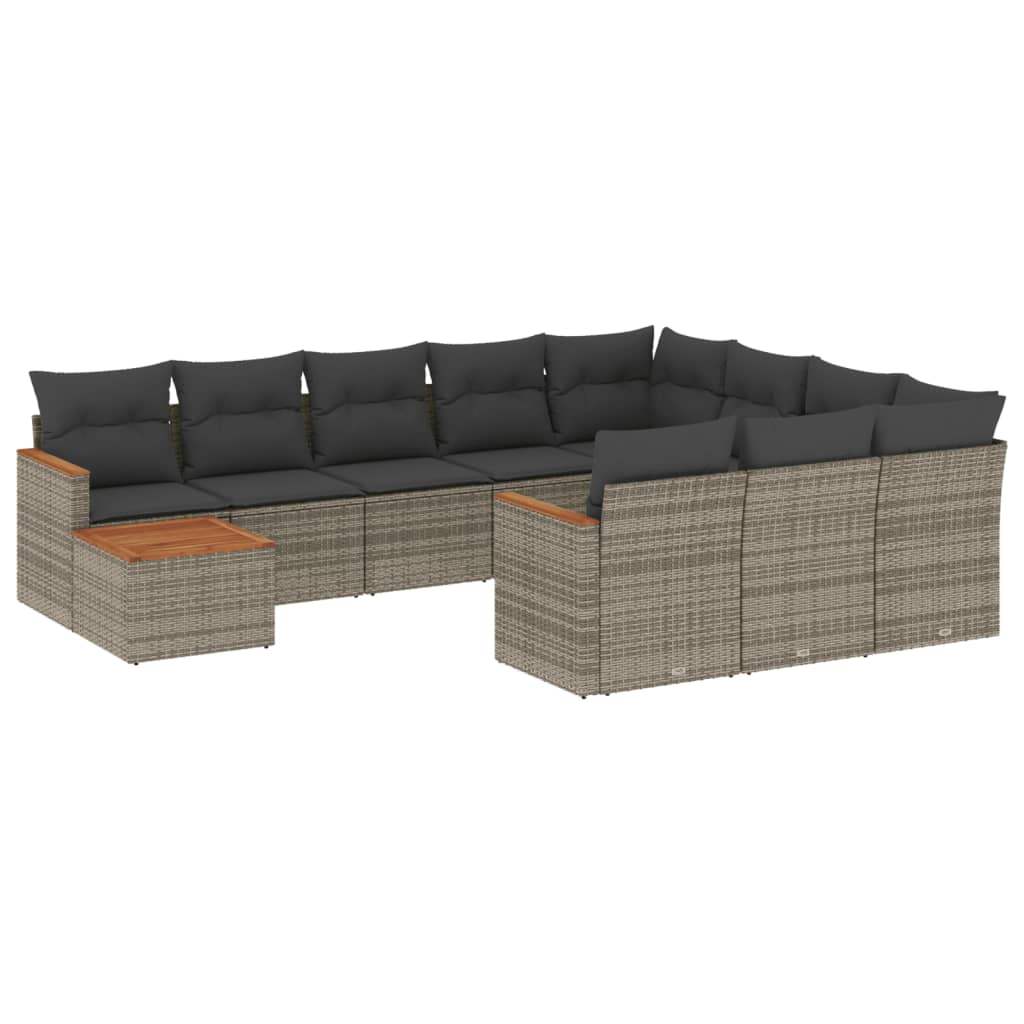 Set Divani da Giardino 11 pz con Cuscini in Polyrattan Grigio - homemem39