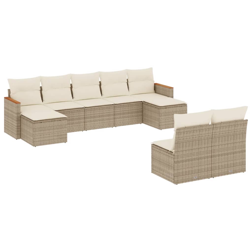 Set Divano da Giardino 9 pz con Cuscini Beige in Polyrattan | homemem39