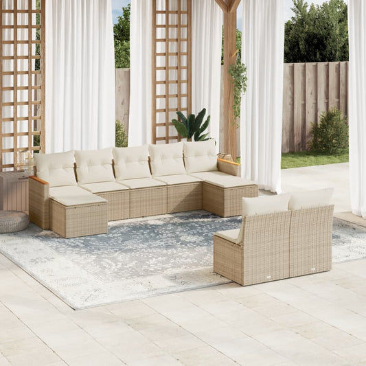 Set Divano da Giardino 9 pz con Cuscini Beige in Polyrattan - homemem39