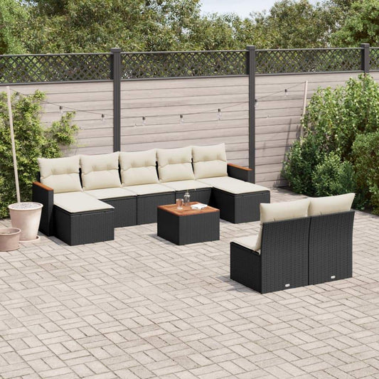 Set Divani da Giardino 10pz con Cuscini in Polyrattan Nero - homemem39