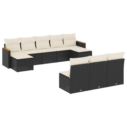 Set Divani da Giardino 10pz con Cuscini in Polyrattan Nero - homemem39