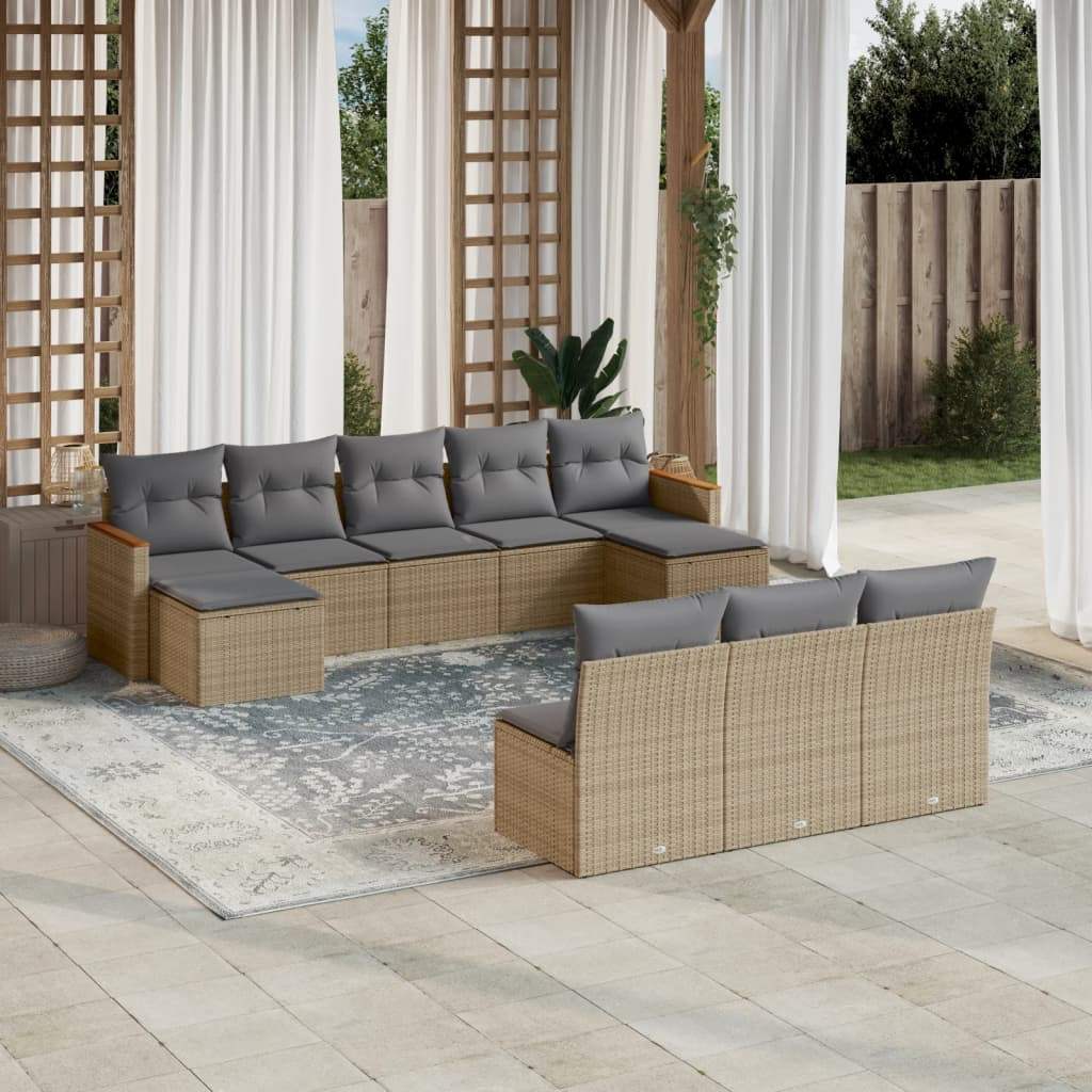 Set Divano da Giardino 10 pz con Cuscini Beige in Polyrattan - homemem39